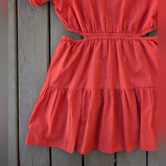 Madewell Orange Seersucker Puff-Sleeve Cutout Mini Dress XXL CottageCore Fall - Picture 6 of 9